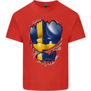 Gym Swedish Flag Ripped Muscles Sweeden Mens Cotton T-Shirt Tee Top Red