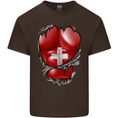 Gym Swiss Flag Ripped Muscles Switzerland Mens Cotton T-Shirt Tee Top Dark Chocolate