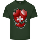 Gym Swiss Flag Ripped Muscles Switzerland Mens Cotton T-Shirt Tee Top Forest Green