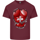 Gym Swiss Flag Ripped Muscles Switzerland Mens Cotton T-Shirt Tee Top Maroon