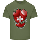 Gym Swiss Flag Ripped Muscles Switzerland Mens Cotton T-Shirt Tee Top Military Green