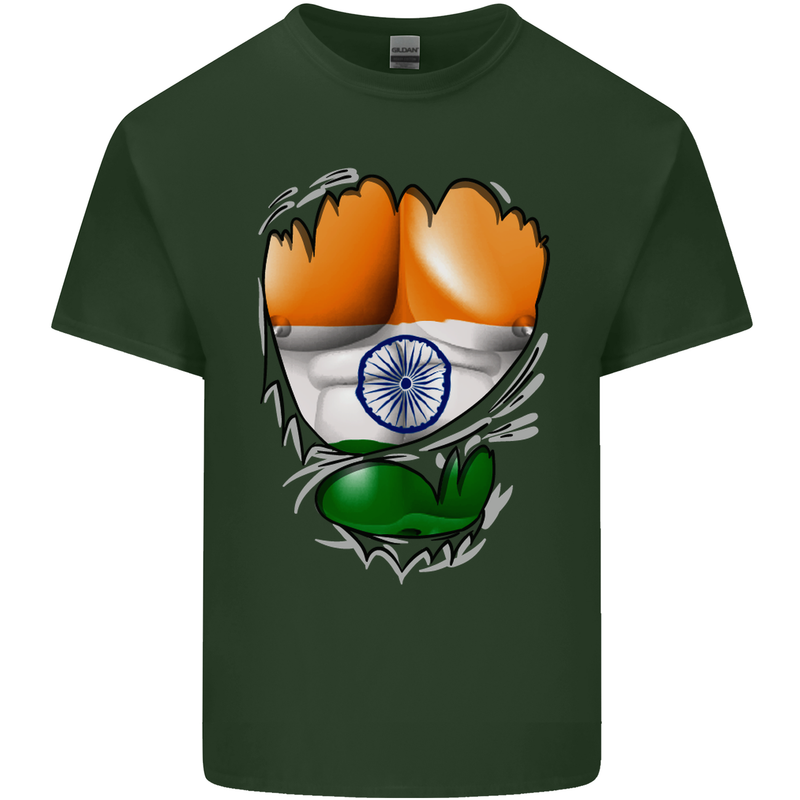 Gym The Indian Flag Ripped Muscles India Mens Cotton T-Shirt Tee Top Forest Green