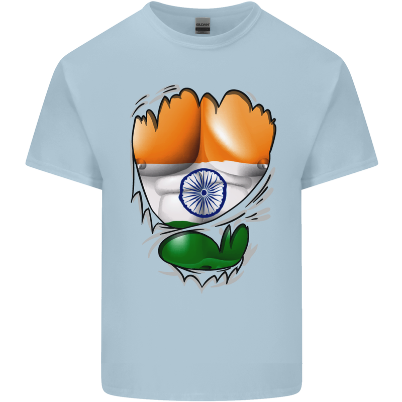 Gym The Indian Flag Ripped Muscles India Mens Cotton T-Shirt Tee Top Light Blue