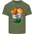 Gym The Indian Flag Ripped Muscles India Mens Cotton T-Shirt Tee Top Military Green