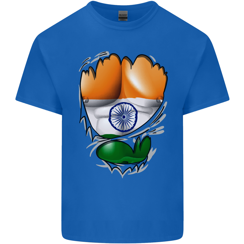 Gym The Indian Flag Ripped Muscles India Mens Cotton T-Shirt Tee Top Royal Blue