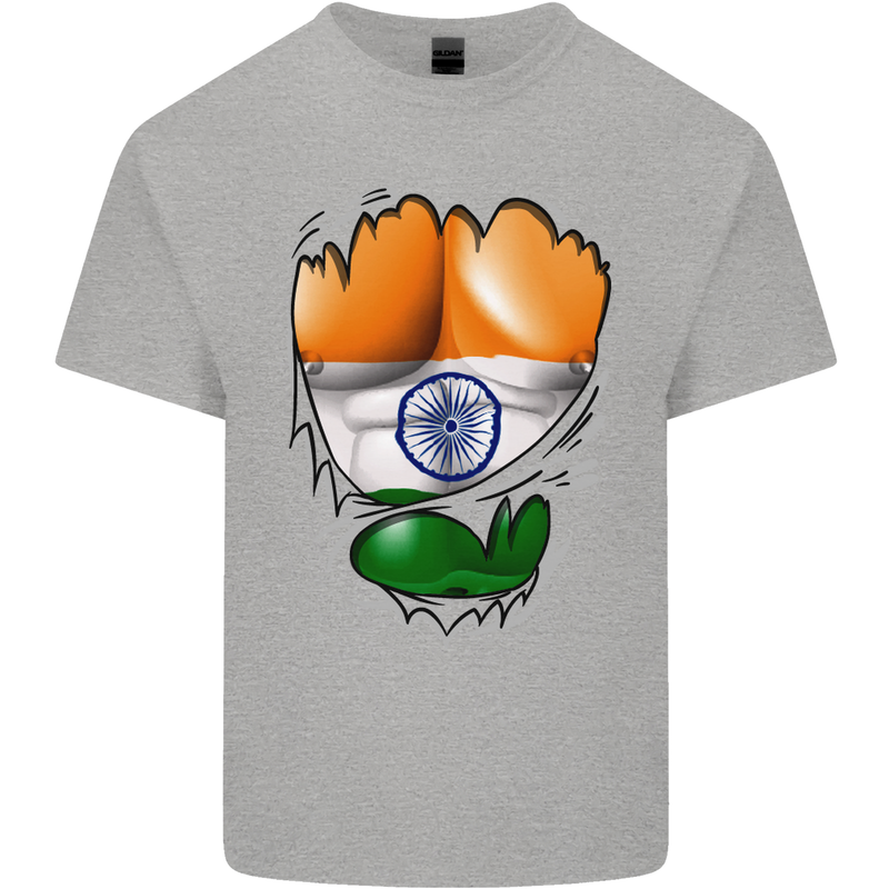 Gym The Indian Flag Ripped Muscles India Mens Cotton T-Shirt Tee Top Sports Grey