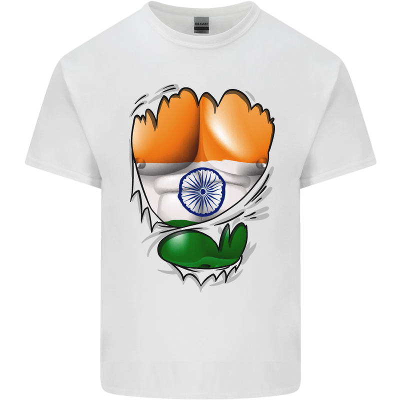 Gym The Indian Flag Ripped Muscles India Mens Cotton T-Shirt Tee Top White