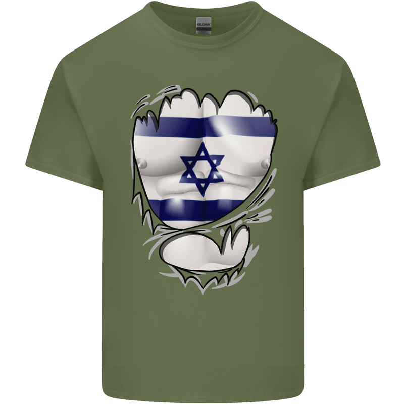 Gym The Israeli Flag Ripped Muscles Israel Mens Cotton T-Shirt Tee Top Military Green