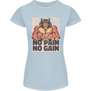Gym Tiger No Pain No Gain Training Top Womens Petite Cut T-Shirt Light Blue