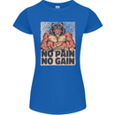Gym Tiger No Pain No Gain Training Top Womens Petite Cut T-Shirt Royal Blue
