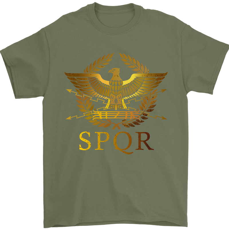 Gym Training Top Weightlifting SPQR Roman Mens T-Shirt Cotton Gildan Military Green