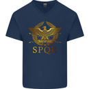 Gym Training Top Weightlifting SPQR Roman Mens V-Neck Cotton T-Shirt Navy Blue