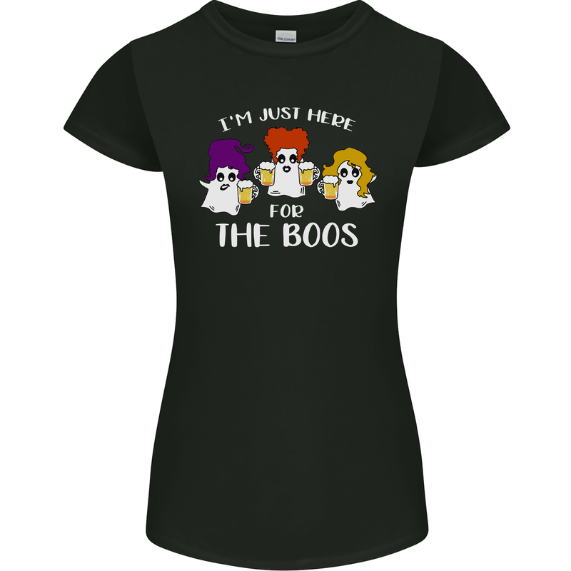Halloween I'm Just Here For the Boos Womens Petite Cut T-Shirt Black