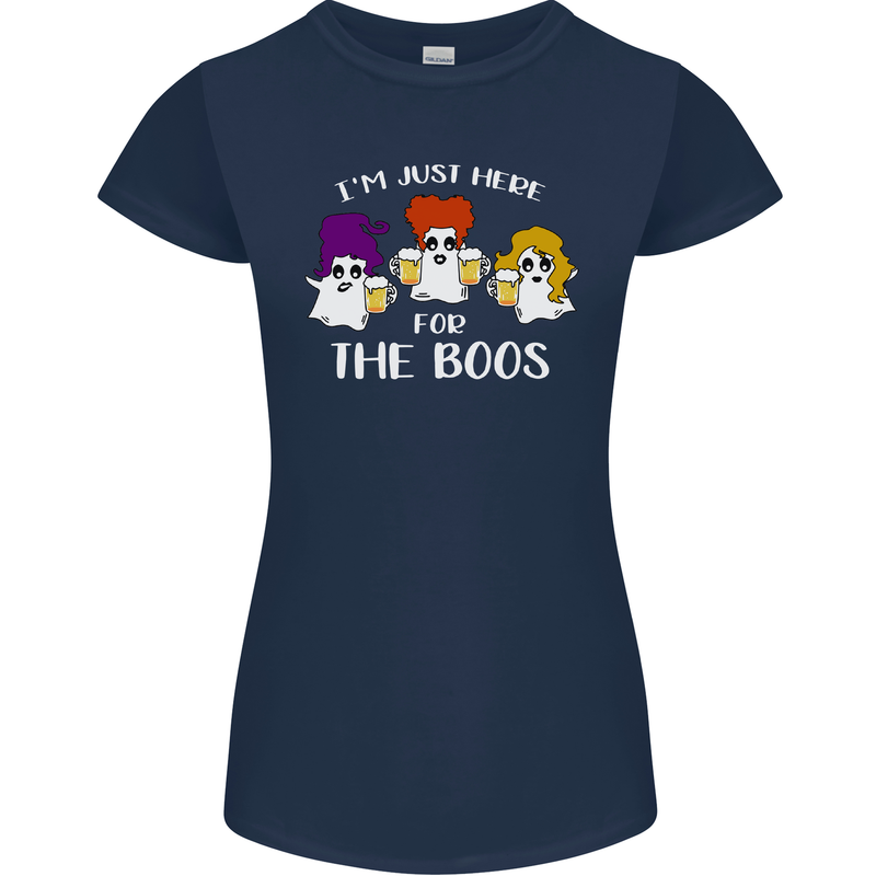 Halloween I'm Just Here For the Boos Womens Petite Cut T-Shirt Navy Blue