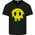 Happy Moon Smiling Acid Face 90's Mens V-Neck Cotton T-Shirt Black