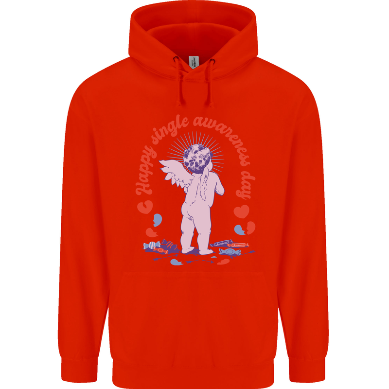 Happy Single Awareness Day Mens 80% Cotton Hoodie Bright Red