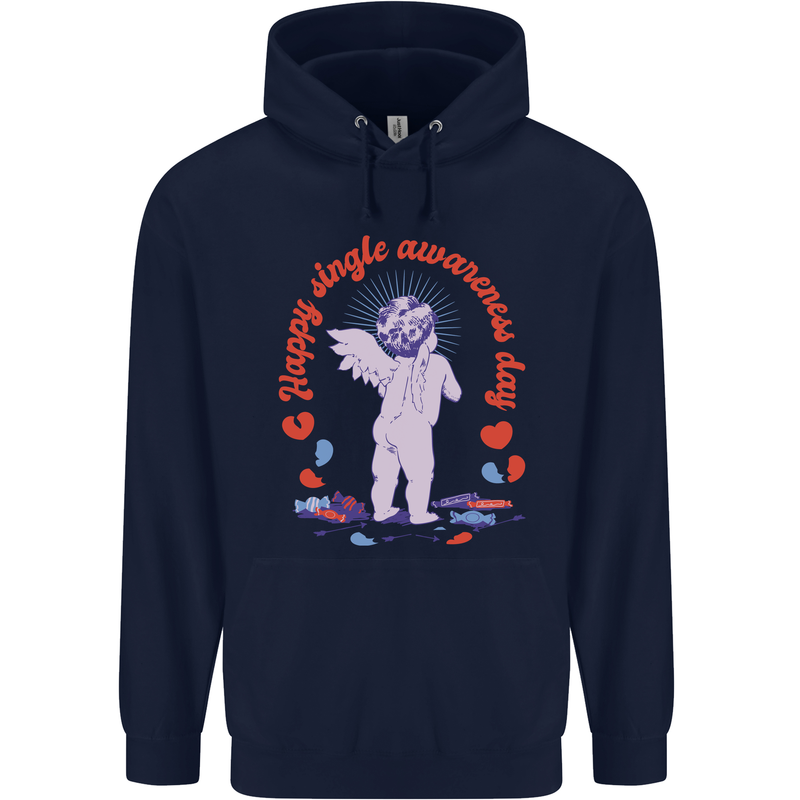 Happy Single Awareness Day Mens 80% Cotton Hoodie Navy Blue