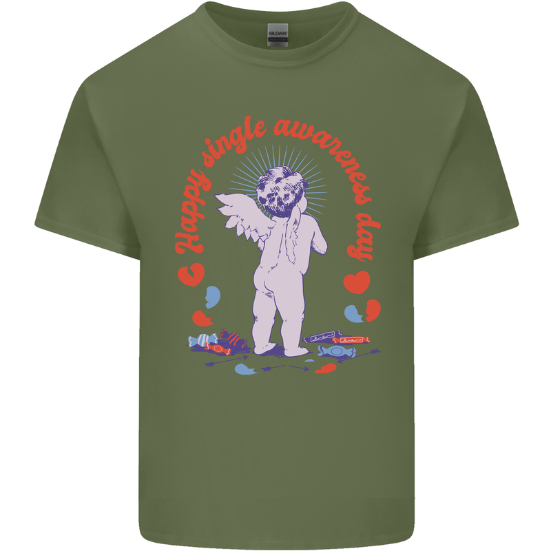 Happy Single Awareness Day Mens Cotton T-Shirt Tee Top Military Green