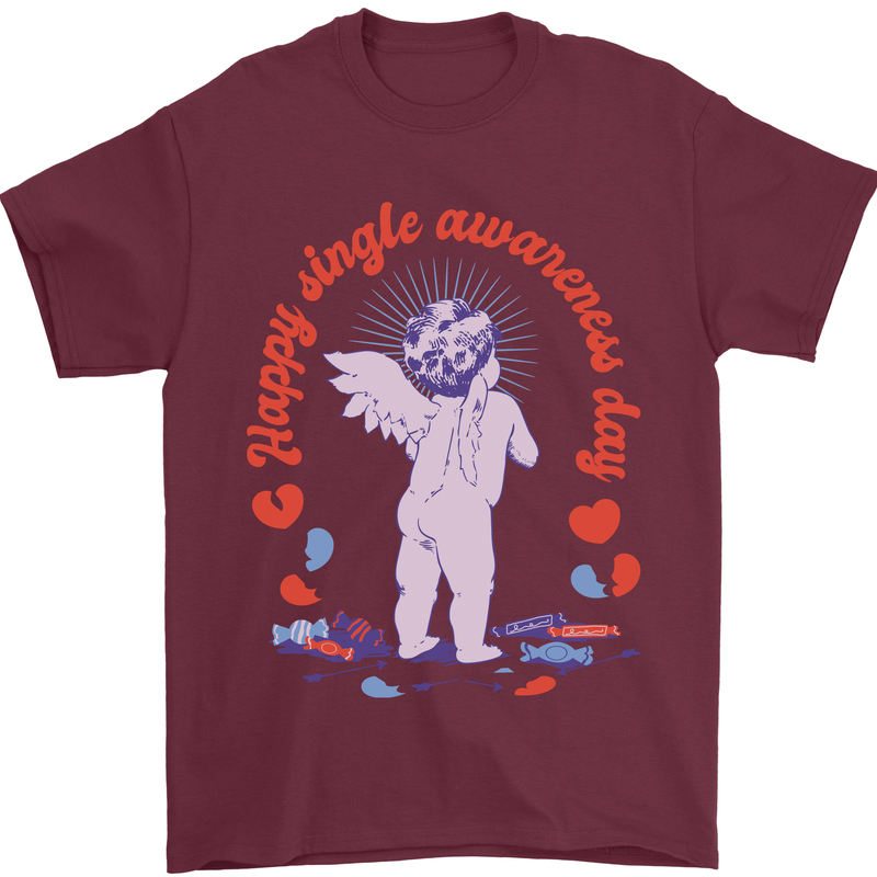 Happy Single Awareness Day Mens T-Shirt 100% Cotton Maroon
