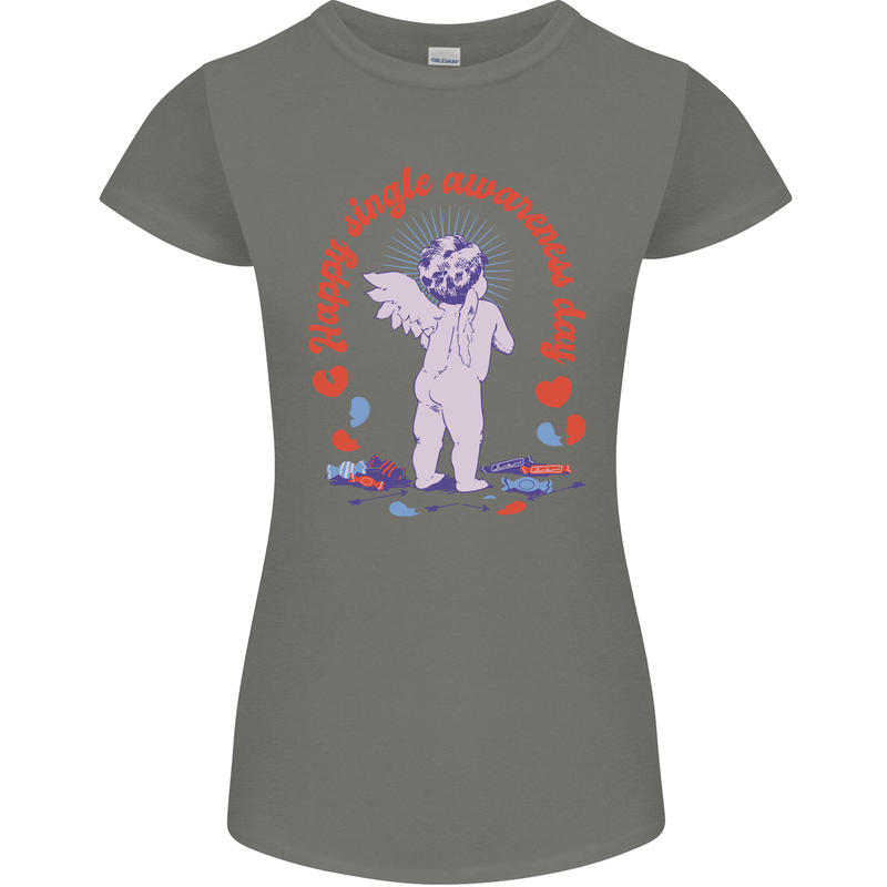 Happy Single Awareness Day Womens Petite Cut T-Shirt Charcoal