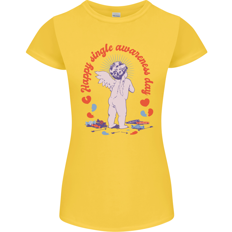 Happy Single Awareness Day Womens Petite Cut T-Shirt Yellow