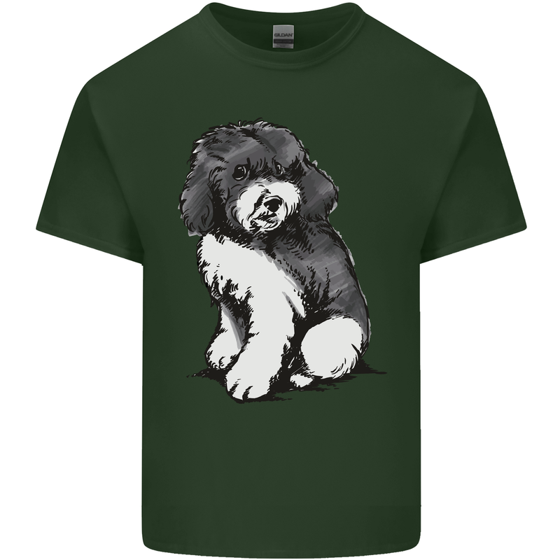 Harlequin Poodle Sketch Mens Cotton T-Shirt Tee Top Forest Green