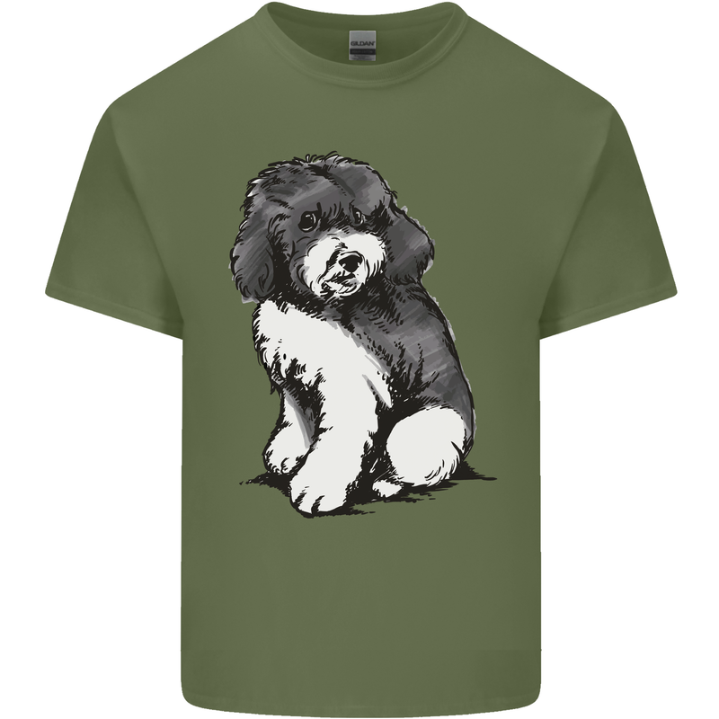 Harlequin Poodle Sketch Mens Cotton T-Shirt Tee Top Military Green