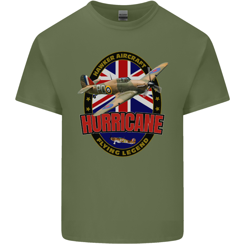 Hawker Hurricane Flying Legend Mens Cotton T-Shirt Tee Top Military Green