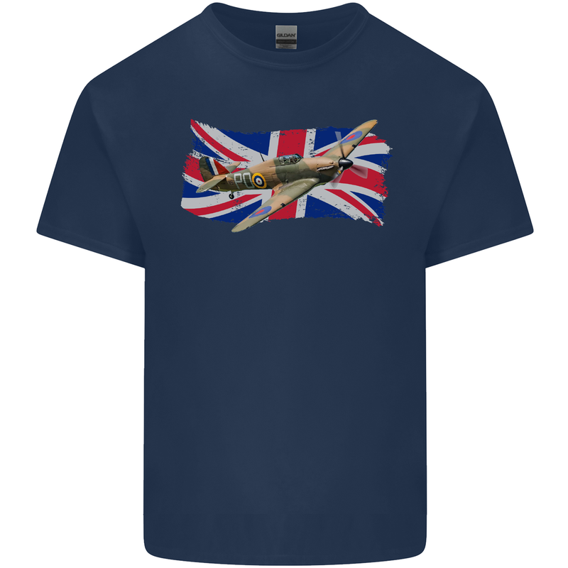 Hawker Hurricane with the Union Jack Kids T-Shirt Childrens Navy Blue