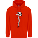 Headphone Wearing Skull Spine Mens 80% Cotton Hoodie Bright Red