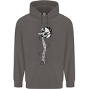Headphone Wearing Skull Spine Mens 80% Cotton Hoodie Charcoal