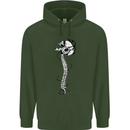 Headphone Wearing Skull Spine Mens 80% Cotton Hoodie Forest Green
