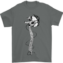 Headphone Wearing Skull Spine Mens T-Shirt Cotton Gildan Charcoal