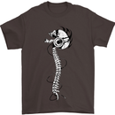 Headphone Wearing Skull Spine Mens T-Shirt Cotton Gildan Dark Chocolate