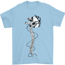 Headphone Wearing Skull Spine Mens T-Shirt Cotton Gildan Light Blue