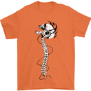 Headphone Wearing Skull Spine Mens T-Shirt Cotton Gildan Orange