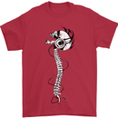 Headphone Wearing Skull Spine Mens T-Shirt Cotton Gildan Red