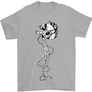 Headphone Wearing Skull Spine Mens T-Shirt Cotton Gildan Sports Grey