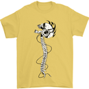 Headphone Wearing Skull Spine Mens T-Shirt Cotton Gildan Yellow