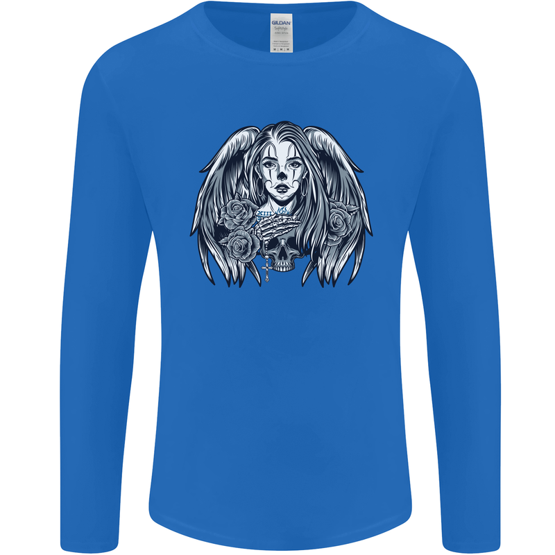 Heaven & Hell Angel Skull Day of the Dead Mens Long Sleeve T-Shirt Royal Blue