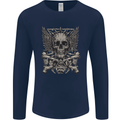 Heavy Metal Skull Rock Music Guitar Biker Mens Long Sleeve T-Shirt Navy Blue