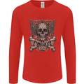 Heavy Metal Skull Rock Music Guitar Biker Mens Long Sleeve T-Shirt Red