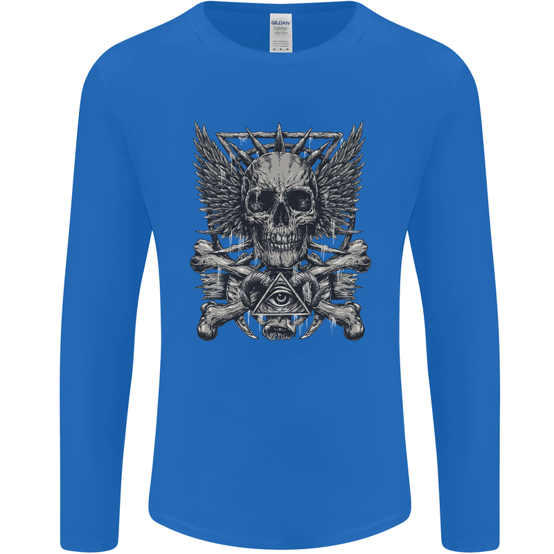 Heavy Metal Skull Rock Music Guitar Biker Mens Long Sleeve T-Shirt Royal Blue