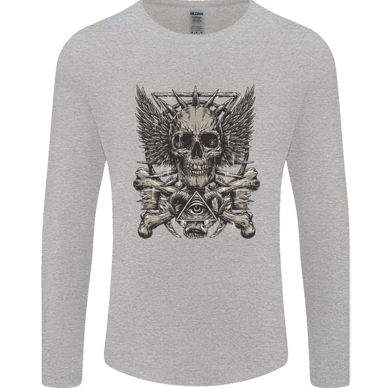 Heavy Metal Skull Rock Music Guitar Biker Mens Long Sleeve T-Shirt Sports Grey