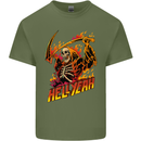 Hell Yeah Grim Reaper Skull Heavy Metal Mens Cotton T-Shirt Tee Top Military Green