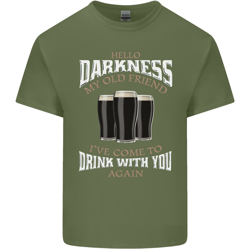 Hello Darkness My Old Friend Funny Guinness Mens Cotton T-Shirt Tee Top Military Green