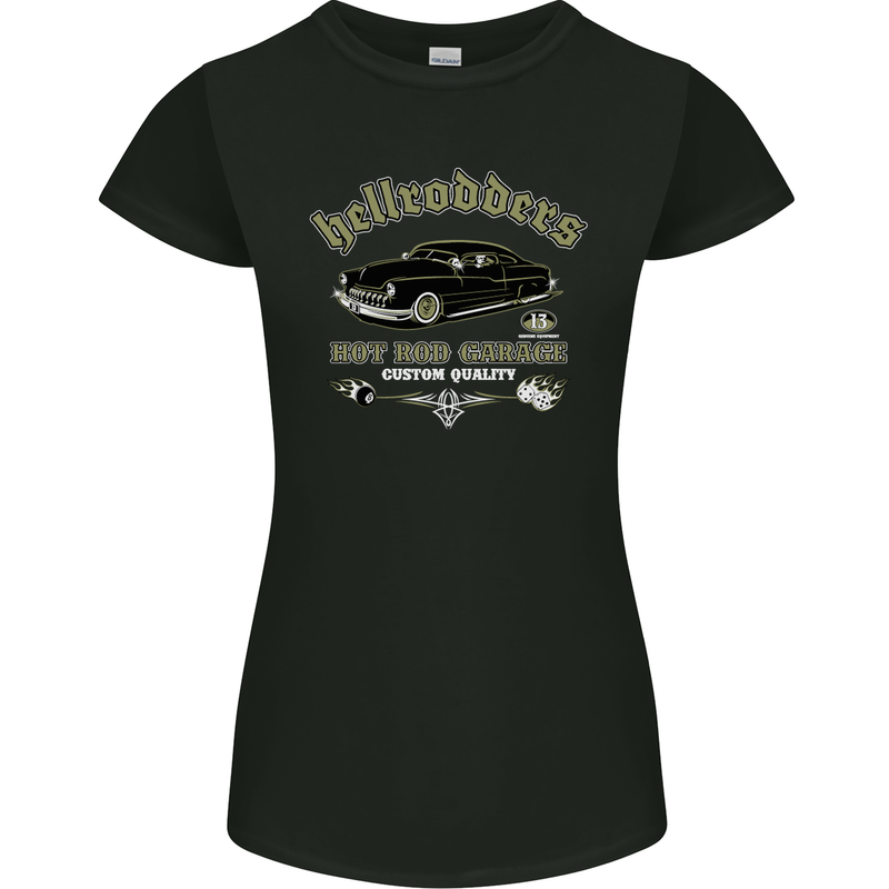 Hellrodders Hot Rod Garage Hotrod Dragster Womens Petite Cut T-Shirt Black
