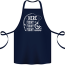 Here Fishy Fishy Funny Fishing Fisherman Cotton Apron 100% Organic Navy Blue
