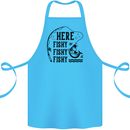 Here Fishy Fishy Funny Fishing Fisherman Cotton Apron 100% Organic Turquoise