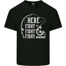 Here Fishy Fishy Funny Fishing Fisherman Kids T-Shirt Childrens Black
